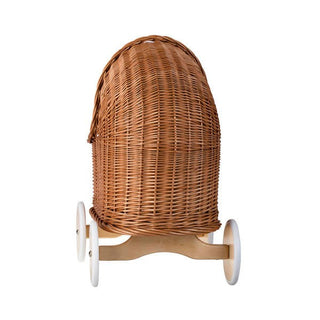 Natural Wicker Doll Pram – Beige Bedding
