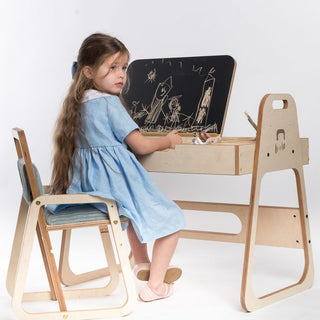 Adjustable Children Montessori Table and Chair Set Julle - Mint Green